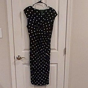 Ralph Lauren classic black and white polka dot ruched dress, size 6